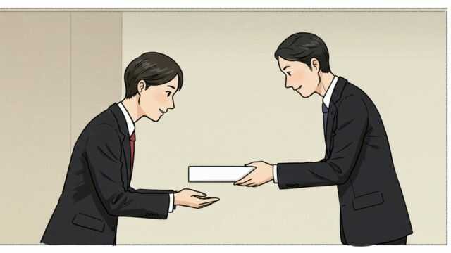 静かなオフィスで弔電のお礼を口頭で述べる日本人同士の丁寧なやり取り。