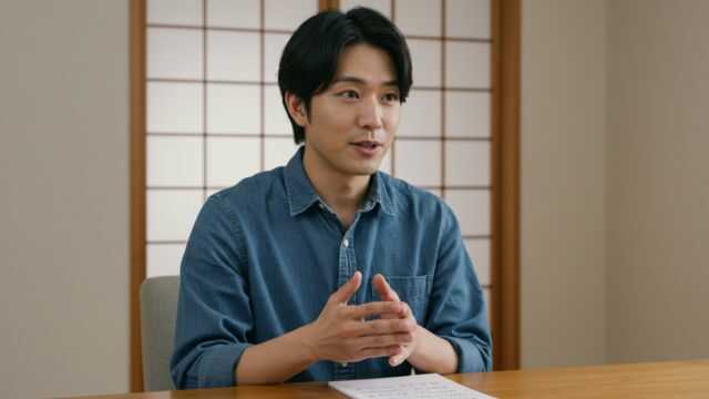 例文を参考にしながら、弔電への感謝を口頭で丁寧に伝える日本人の姿。